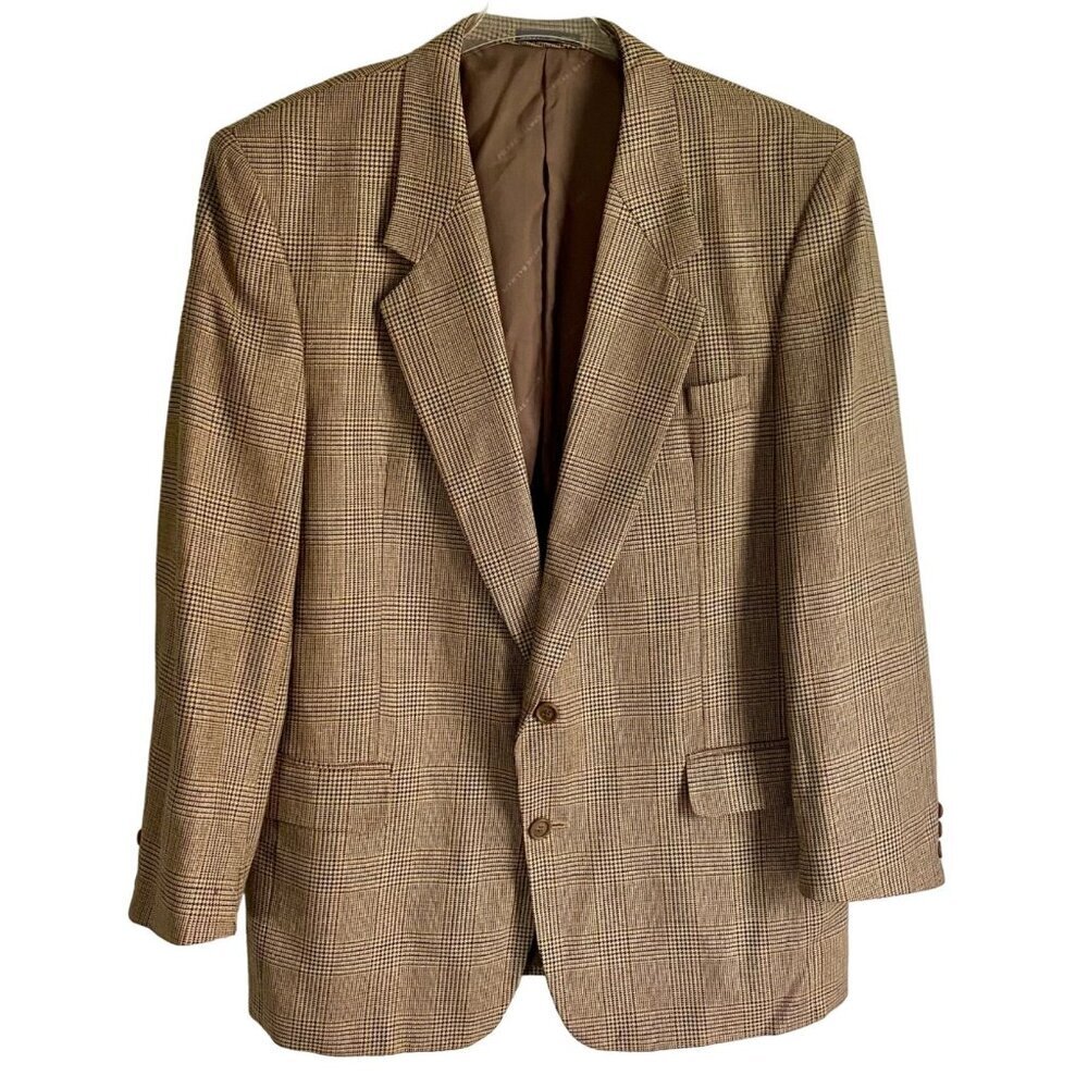 Pierre Balmain Men's Plaid Silk and Wool Blend 2 Button Blazer Jacket 44L